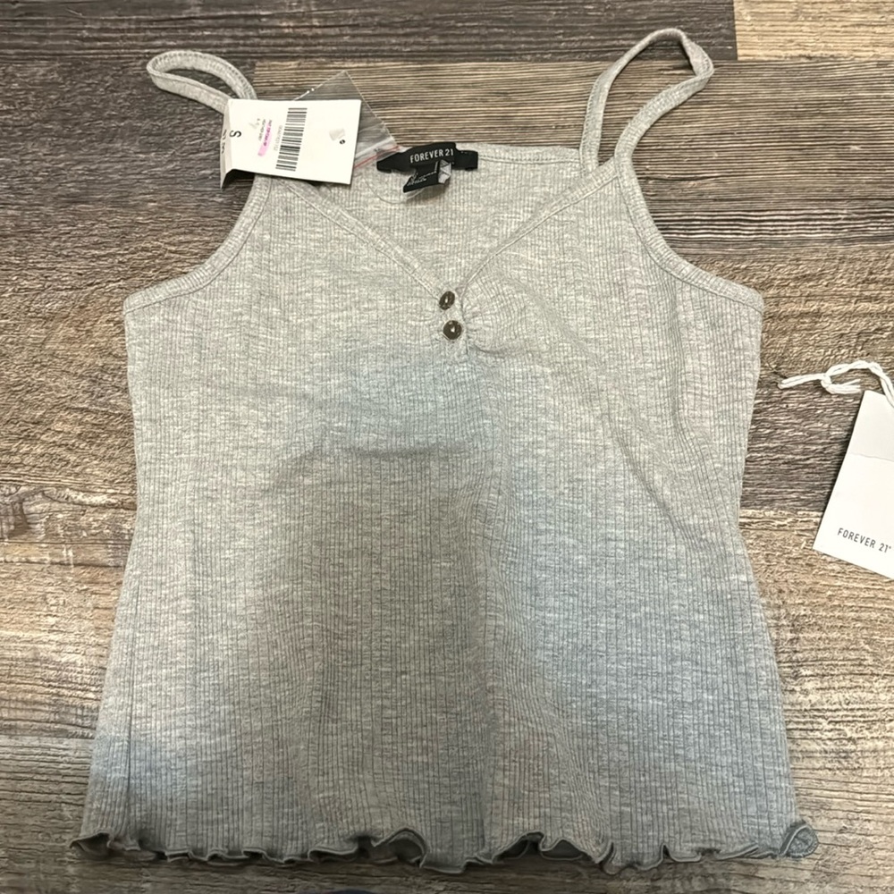 Grey basic ribbed tank with buttons and ruffle bottom from forever 21
